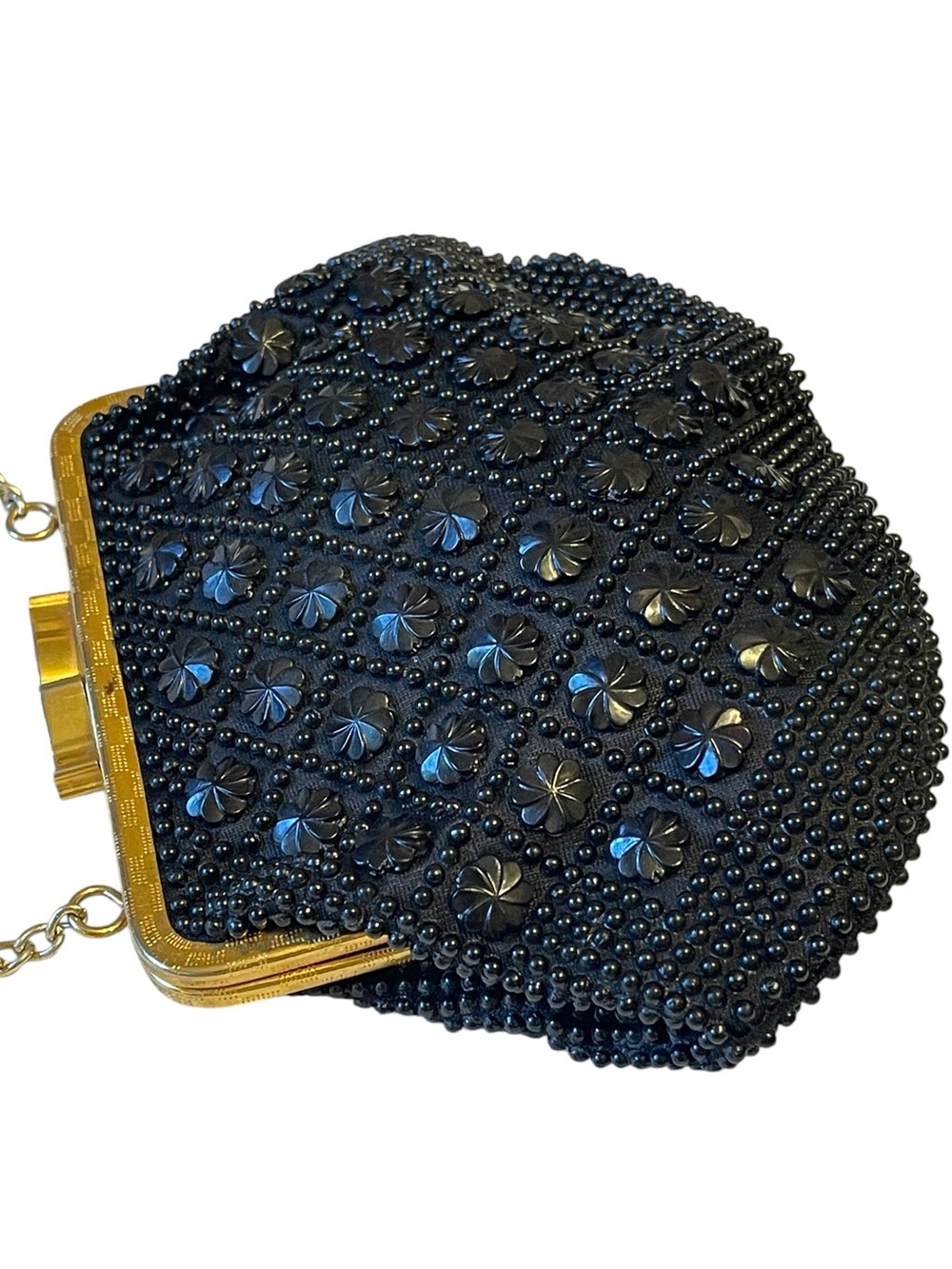 1950’s Handmade in Hong Kong Black Beaded Kiss-Lock Clutch Purse - Picture 7 of 12